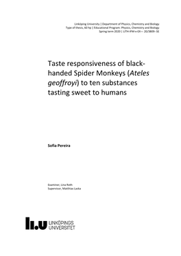 Spider Monkey Taste Responsiveness to Ten Sweet-Tasting Substances