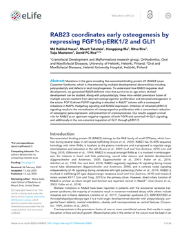RAB23 Coordinates Early Osteogenesis by Repressing FGF10