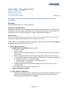 Movantik) Reference Number: CP.PMN.171 Effective Date: 12.01.18 Last Review Date: 11.20 Line of Business: Medicaid Revision Log