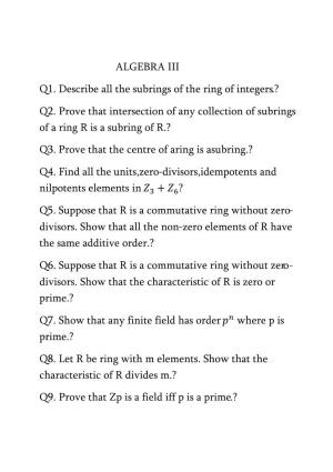ALGEBRA III Q1. Describe All the Subrings of the Ring of Integers.?