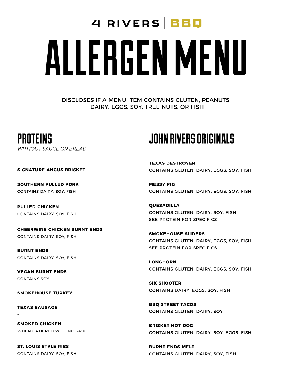 Allergen Menu | 4 Rivers Smokehouse