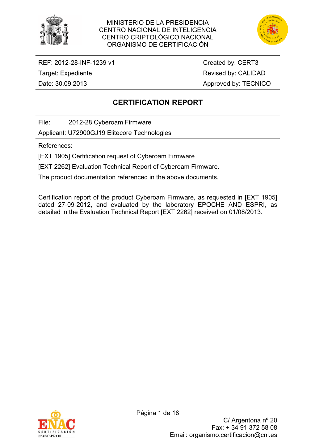 Certification Report