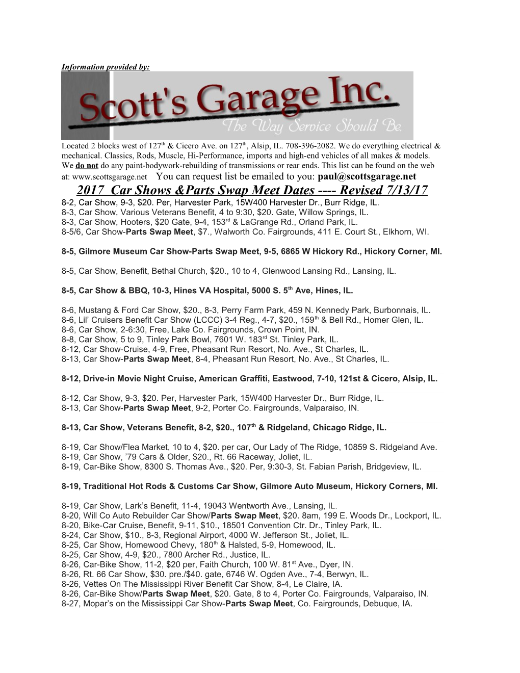 2006 Car Shows & Parts Swap Meet Dates