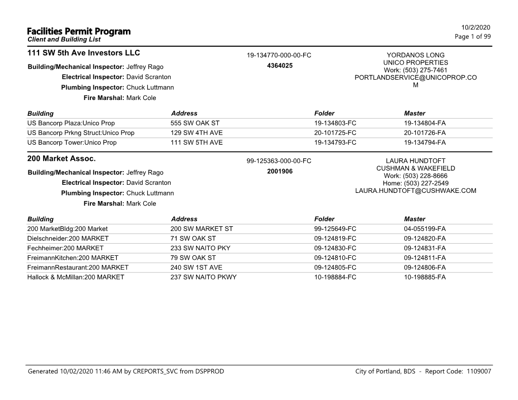 Facilities Permit Program 10/2/2020 Client and Building List Page 1 of 99