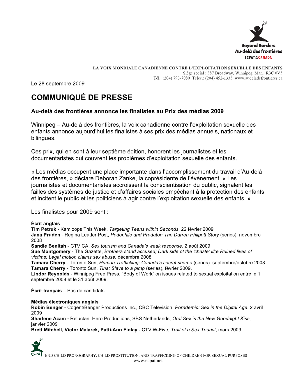 Communiqué De Presse