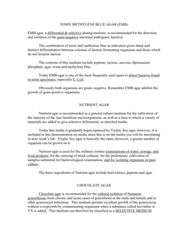EOSIN METHYLENE BLUE AGAR (EMB) EMB Agar, a Differential