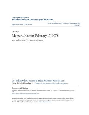 Montana Kaimin, February 17, 1978 Associated Students of the University of Montana