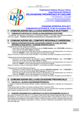 Delegazione Provinciale Di Cagliari 1 Comunicazioni
