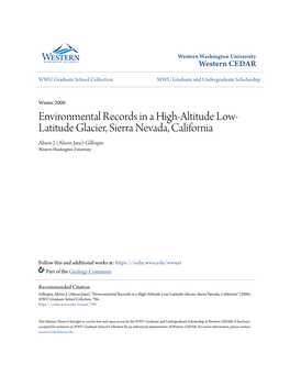 Environmental Records in a High-Altitude Low-Latitude Glacier, Sierra Nevada, California" (2006)