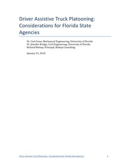 Driver Assistive Truck Platooning: Considerations for Florida State Agencies