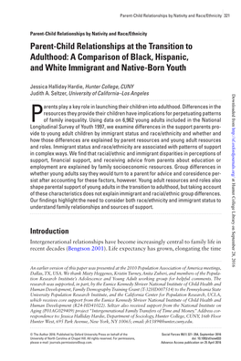 Parent-Child Relationships at the Transition to Adulthood: a Comparison of Black, Hispanic, and White Immigrant and Native-Born Youth