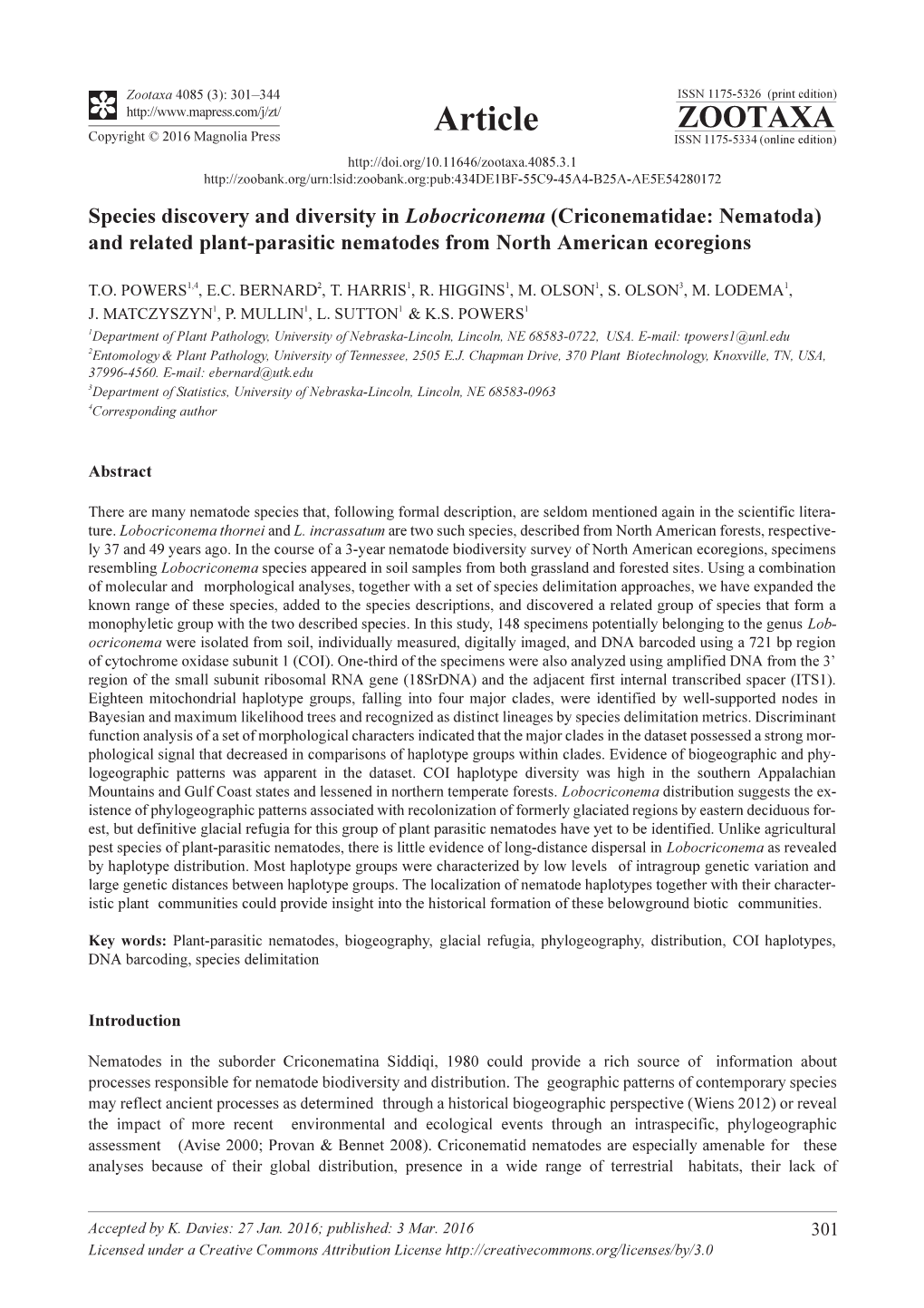 Species Discovery and Diversity in Lobocriconema (Criconematidae: Nematoda) and Related Plant-Parasitic Nematodes from North American Ecoregions