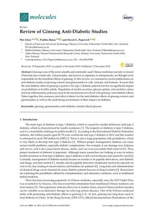 Review of Ginseng Anti-Diabetic Studies