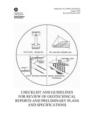 Checklist and Guidelines for Review of Geotechnical Reports and Preliminary Plans and Specifications