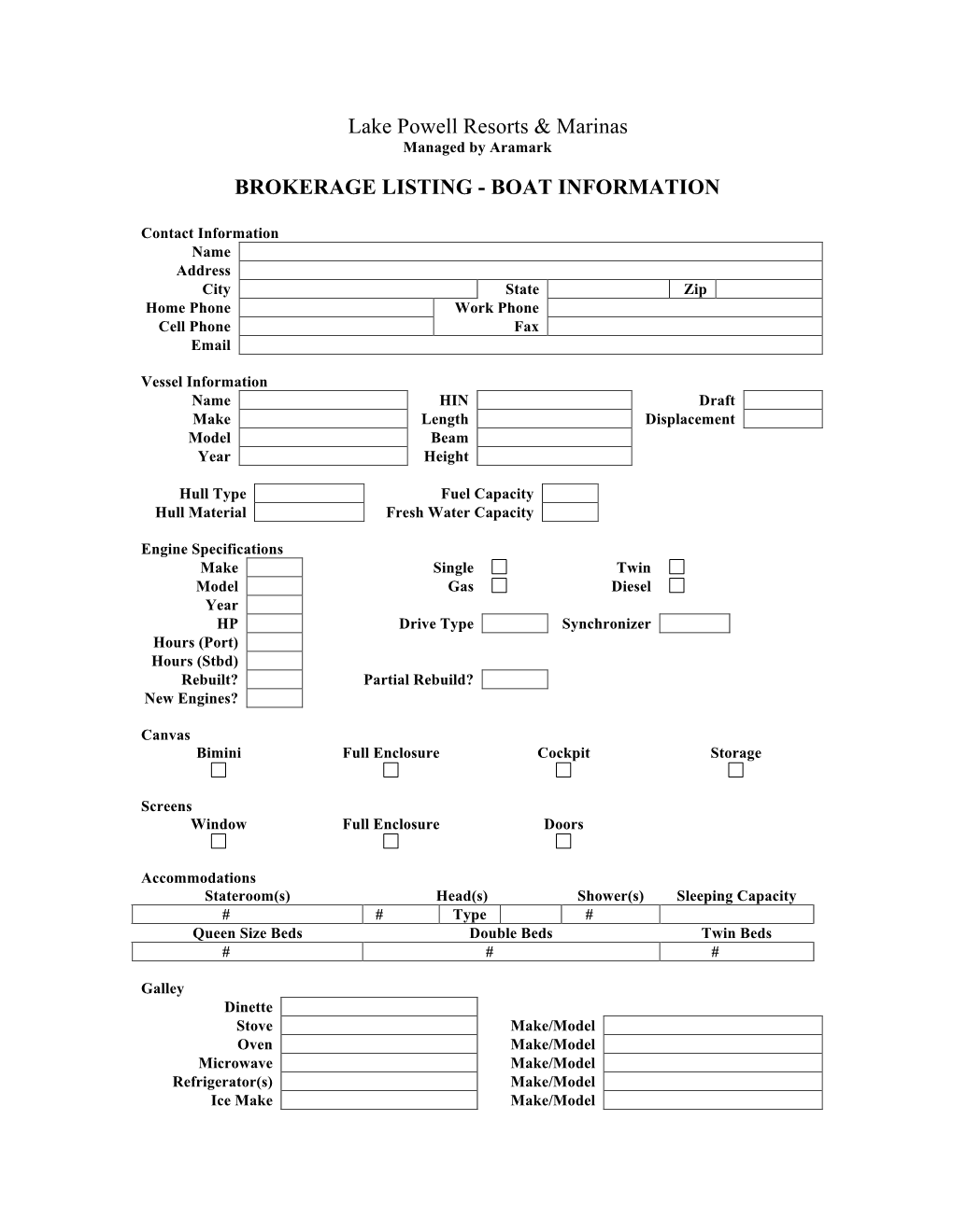 Brokerage Listing - Boat Information