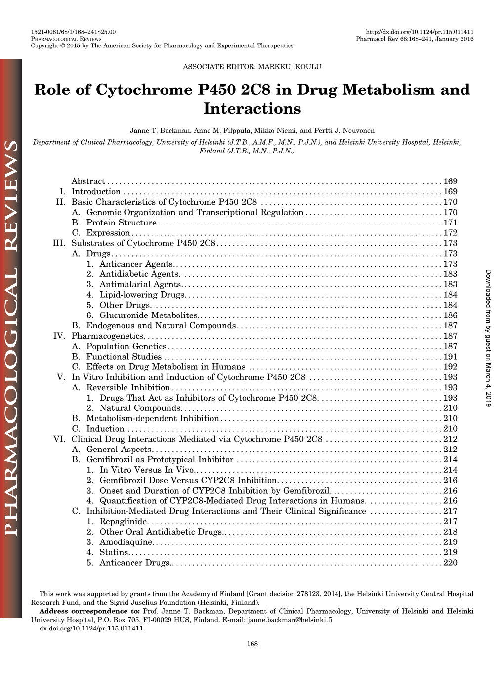 Role of Cytochrome P450 2C8 in Drug Metabolism and Interactions