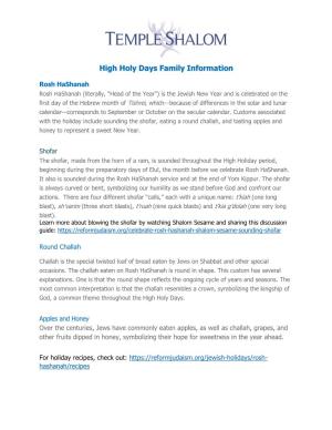 High Holy Days Family Information