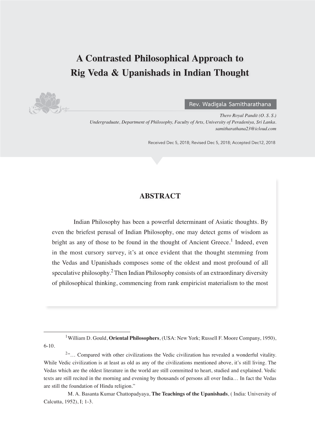 A Contrasted Philosophical Approach to Rig Veda & Upanishads in Indian