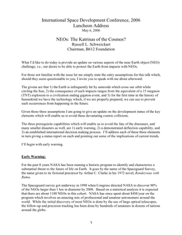 International Space Development Conference, 2006 Luncheon Address May 6, 2006
