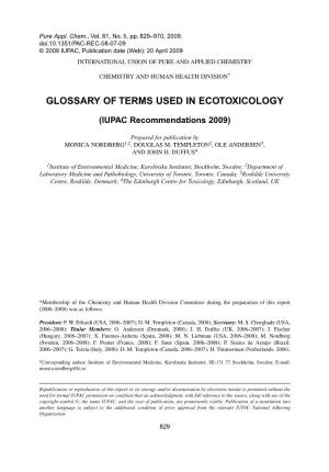 Glossary of Terms Used in Ecotoxicology