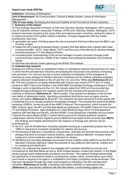 Impact Case Study (Ref3b) Page 1 Institution