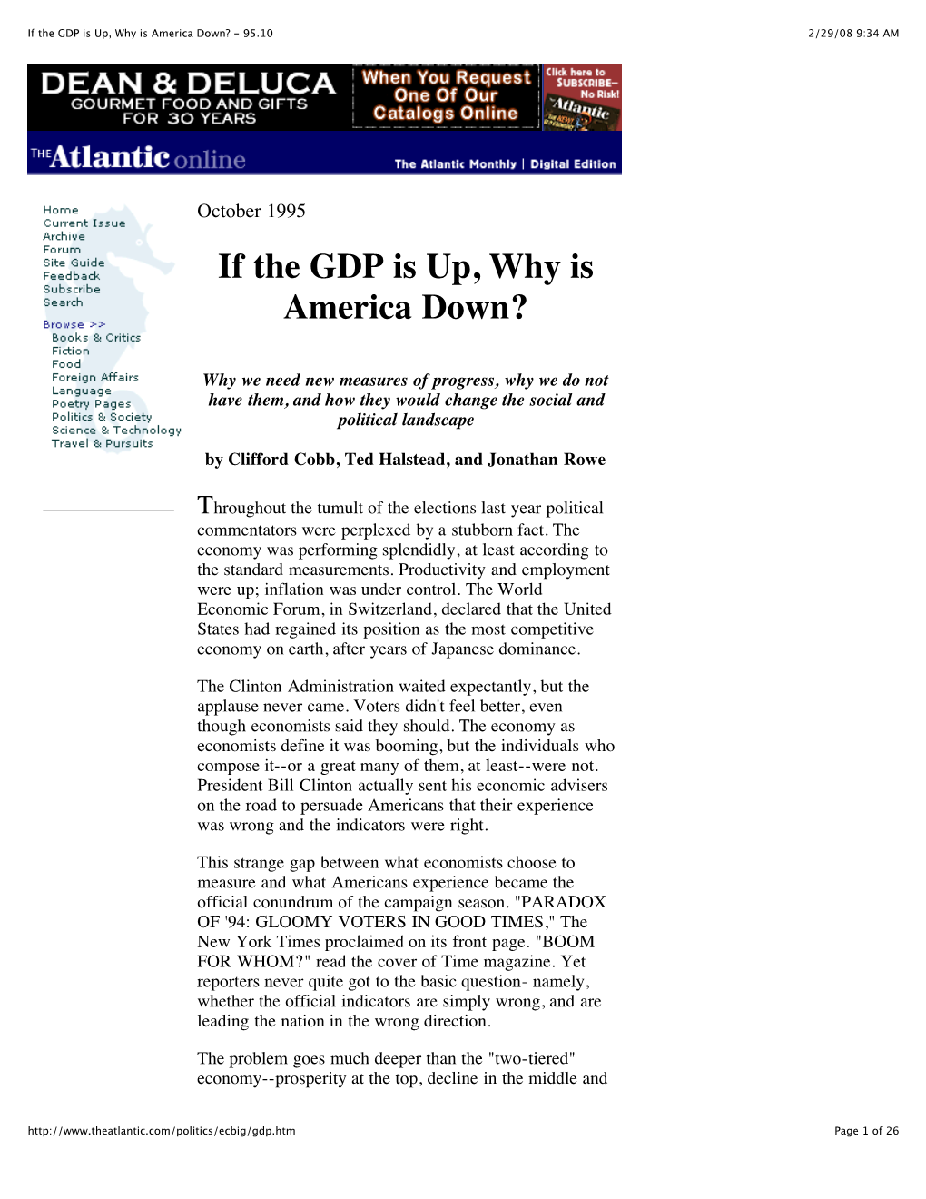 If the GDP Is Up, Why Is America Down? - 95.10 2/29/08 9:34 AM
