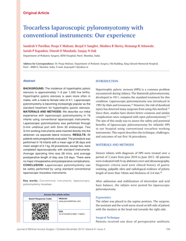Trocarless Laparoscopic Pyloromyotomy with Conventional Instruments: Our Experience