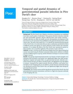 Temporal and Spatial Dynamics of Gastrointestinal Parasite Infection in Père David’S Deer