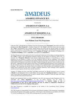 AMADEUS FINANCE B.V. (Incorporated with Limited Liability in the Netherlands with Its Statutory Seat in Amsterdam)
