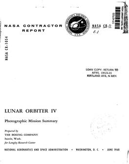 NASA Contractor Report: Lunar Orbiter IV Photographic Mission Summary