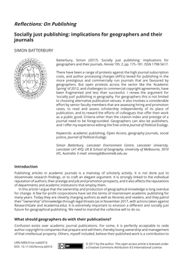 Socially Just Publishing: Implications for Geographers and Their Journals