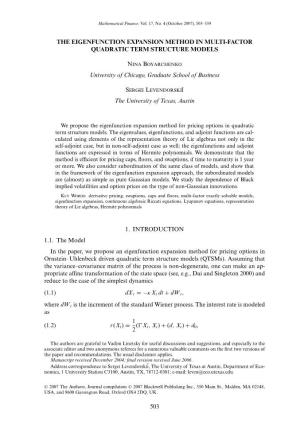 The Eigenfunction Expansion Method in Multi-Factor Quadratic Term Structure Models