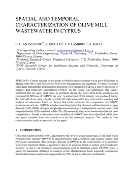 Spatial and Temporal Characterization of Olive Mill Wastewater in Cyprus