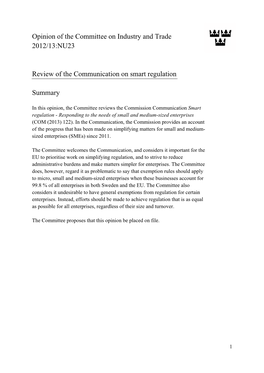 Opinion of the Committee on Industry and Trade 2012/13:NU23 Review