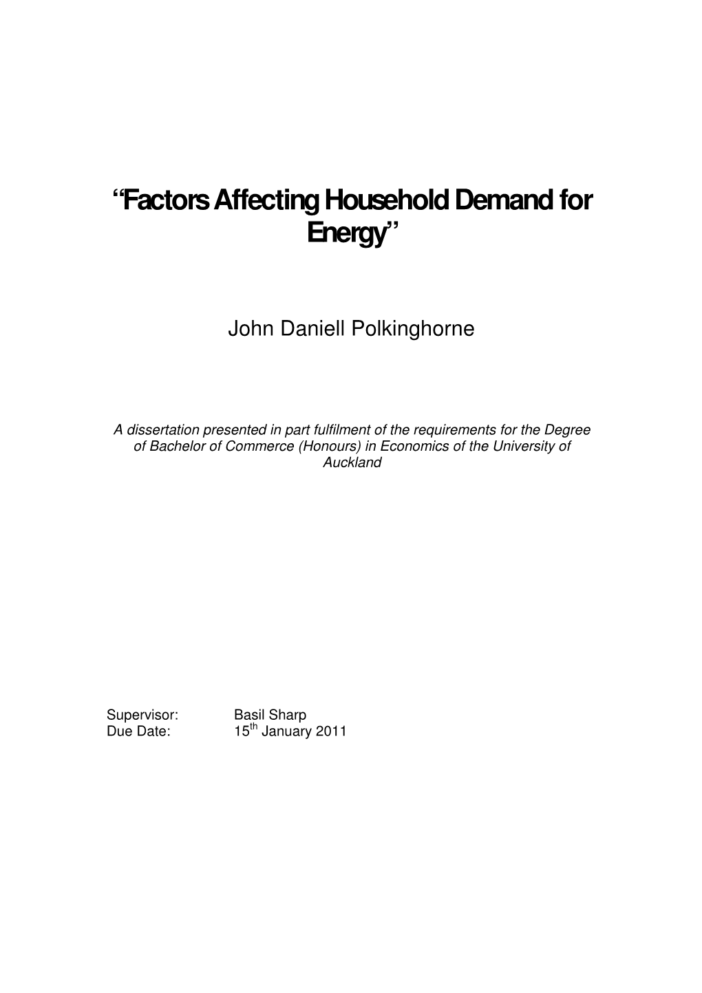 “Factors Affecting Household Demand for Energy”