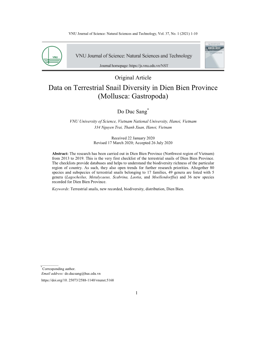 Data on Terrestrial Snail Diversity in Dien Bien Province (Mollusca: Gastropoda)