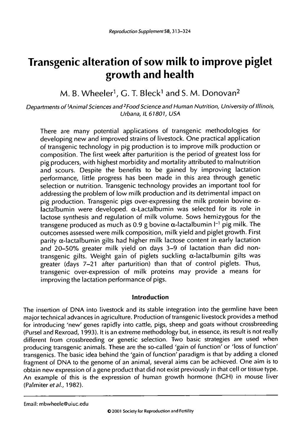 Transgenicalteration of Sow Milk to Improve Piglet Growth and Health