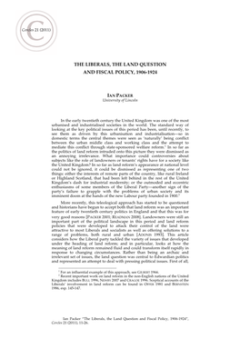 The Liberals, the Land Question and Fiscal Policy, 1906-1924 Ian Packer