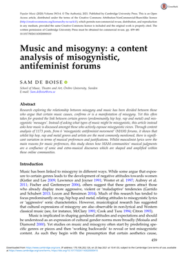 Music and Misogyny: a Content Analysis of Misogynistic, Antifeminist Forums