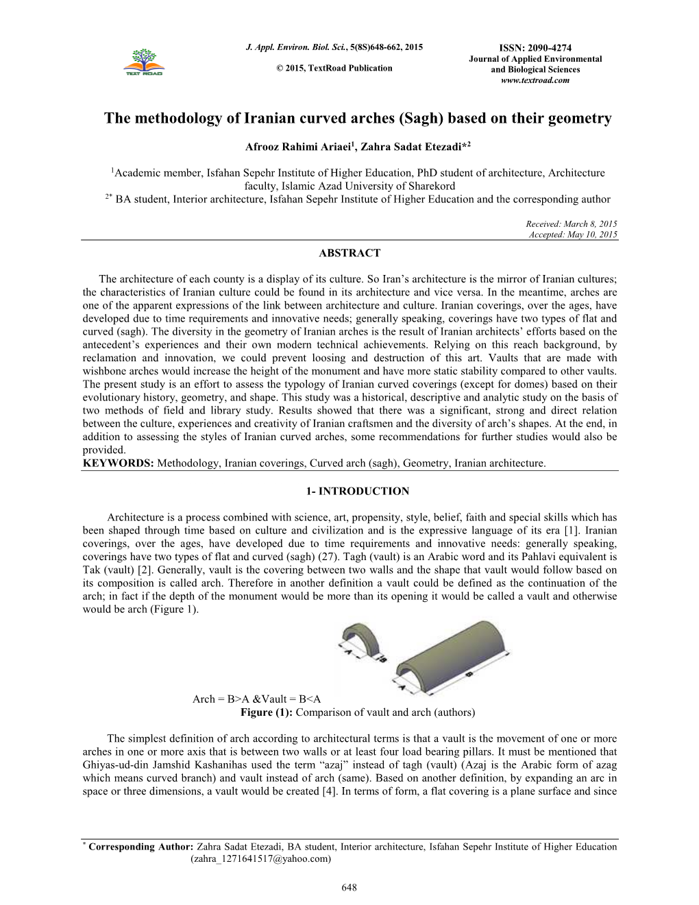 The Methodology of Iranian Curved Arches (Sagh) Based on Their Geometry