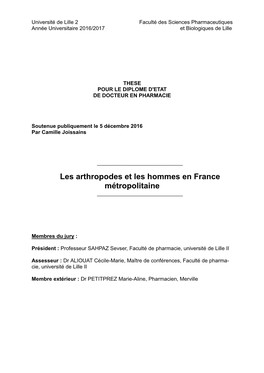 Les Arthropodes Et Les Hommes En France Métropolitaine ______