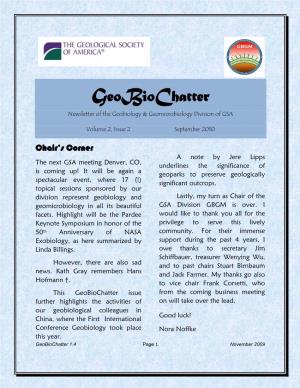 Geobiochatter Newsletter of the Geobiology & Geomicrobiology Division of GSA