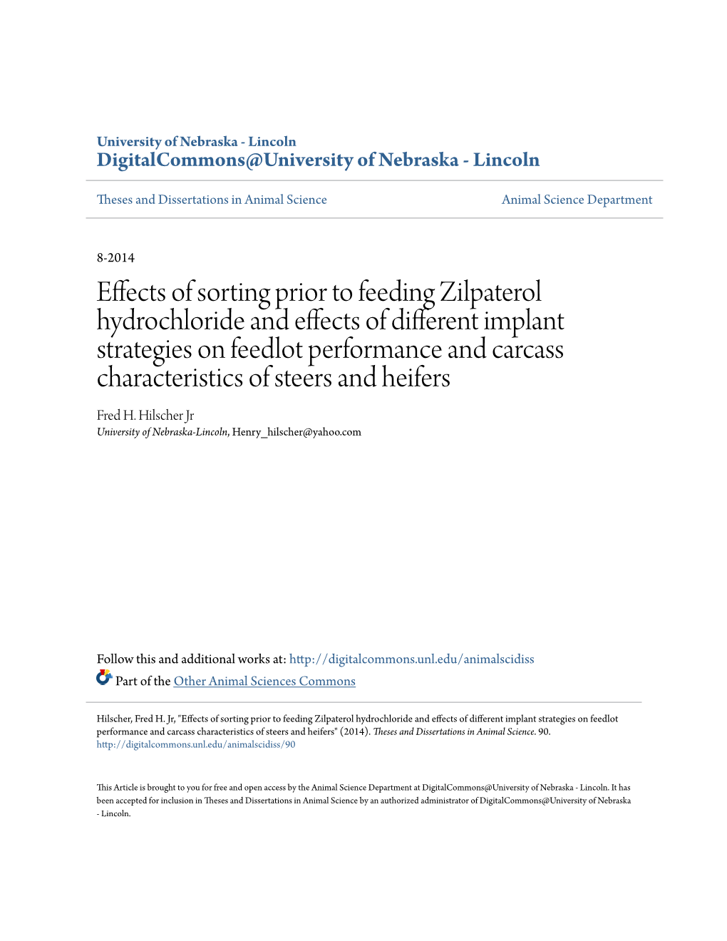 Effects of Sorting Prior to Feeding Zilpaterol Hydrochloride and Effects