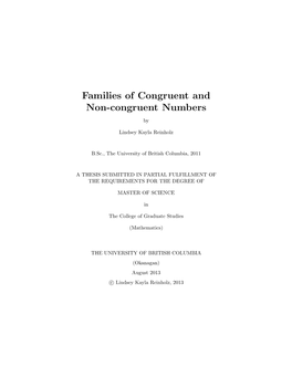 Families of Congruent and Non-Congruent Numbers