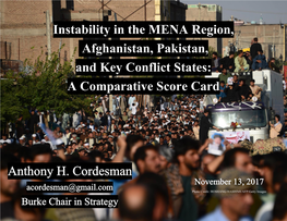 Instability in the MENA Region, Afghanistan, Pakistan, and Key Conflict States: a Comparative Score Card