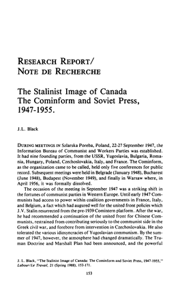 The Stalinist Image of Canada the Cominform and Soviet Press, 1947-1955