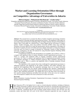 Market and Learning Orientation Effect Through Organization Governance on Competitive Advantage of Universities in Jakarta