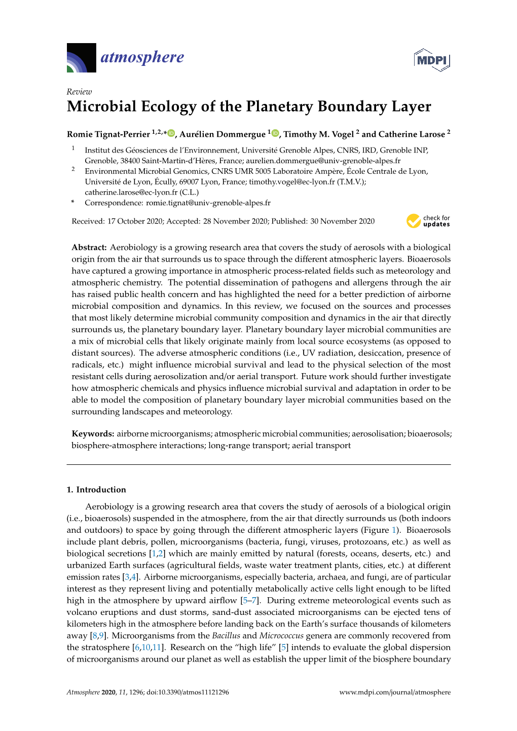 Microbial Ecology of the Planetary Boundary Layer