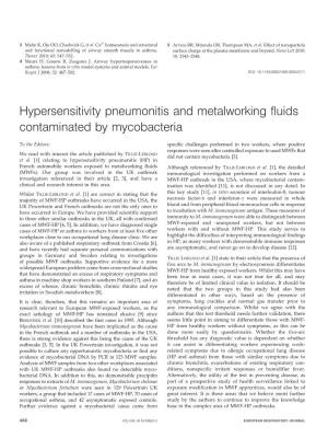 Hypersensitivity Pneumonitis and Metalworking Fluids Contaminated by Mycobacteria