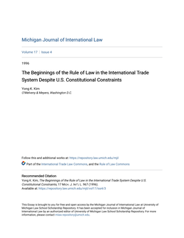 The Beginnings of the Rule of Law in the International Trade System Despite U.S